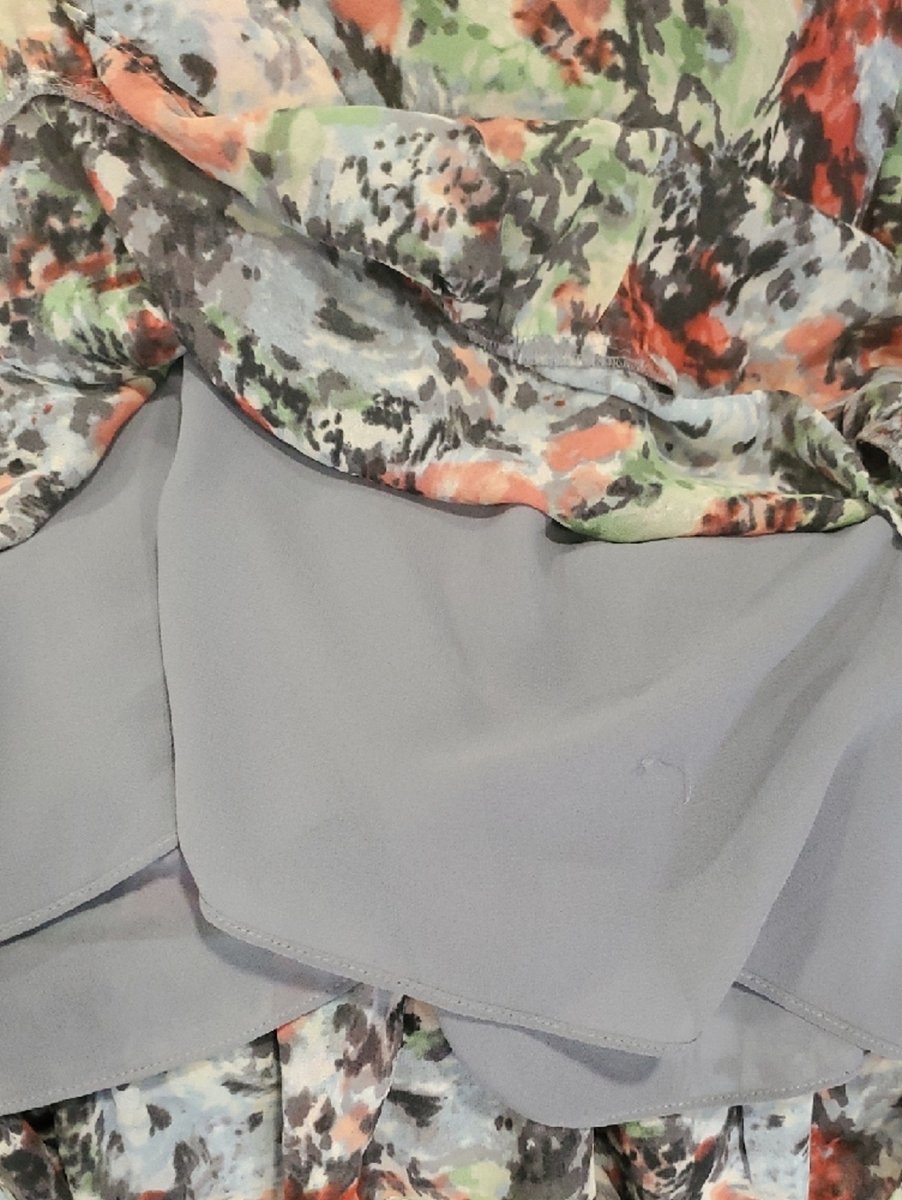 cinq a sept Floral Abstract V-Neck Ruffle Long Sleeve Top - Coral, Green, Gray - Picture 15 of 16